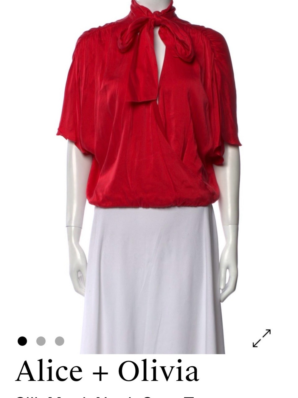 Alice + Olivia Vibrant Red Silk Tie-Neck Blouse